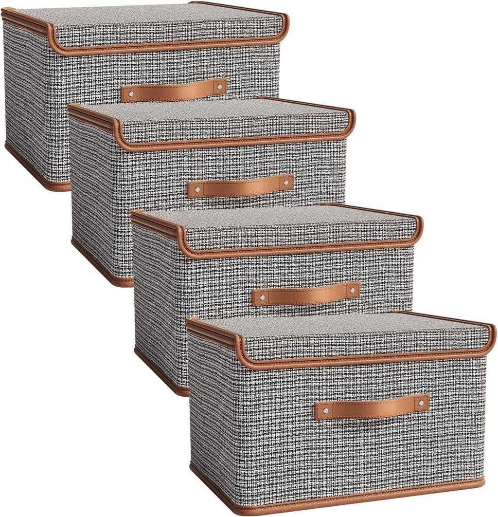Tuza 4 Pack Storage Bins with Lids, Collapsible Closet Organizer Container