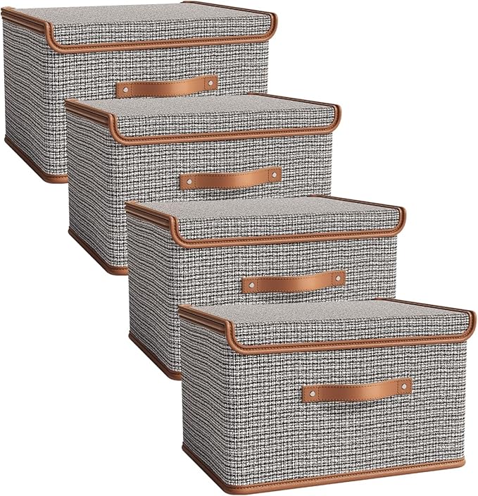 Tuza 4 Pack Storage Bins with Lids, Collapsible Closet Organizer Container by TidySpaceSoftlyStyled