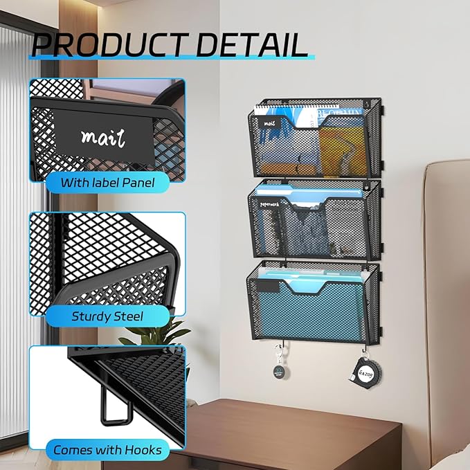 SUPEASY 6 Single Mail Organizer Wall Mounted, Wall File Organizer, Hanging File - Image 5