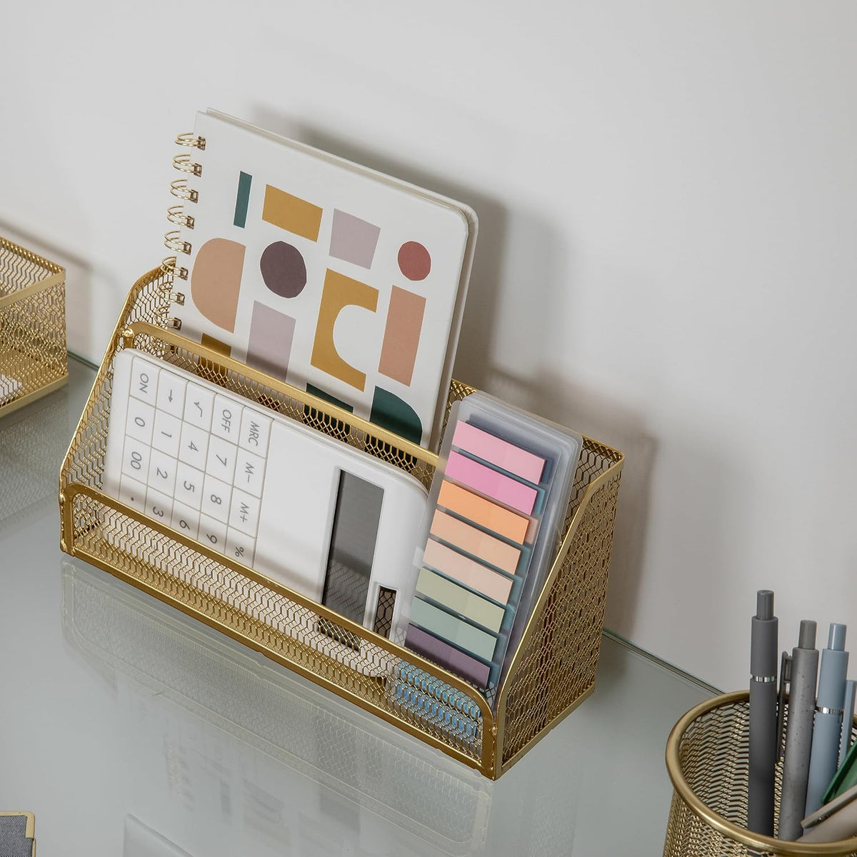 Martha Stewart Ryder 6-Piece Mesh Metal Desktop Organizer Set, Gold