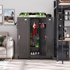 54" H Lockable Metal Storage Lockers with, Steel Locker Cabinet with Metal Hooks and 1 Adjustable Shelf for Home, School,Office, Assembly Required, Black