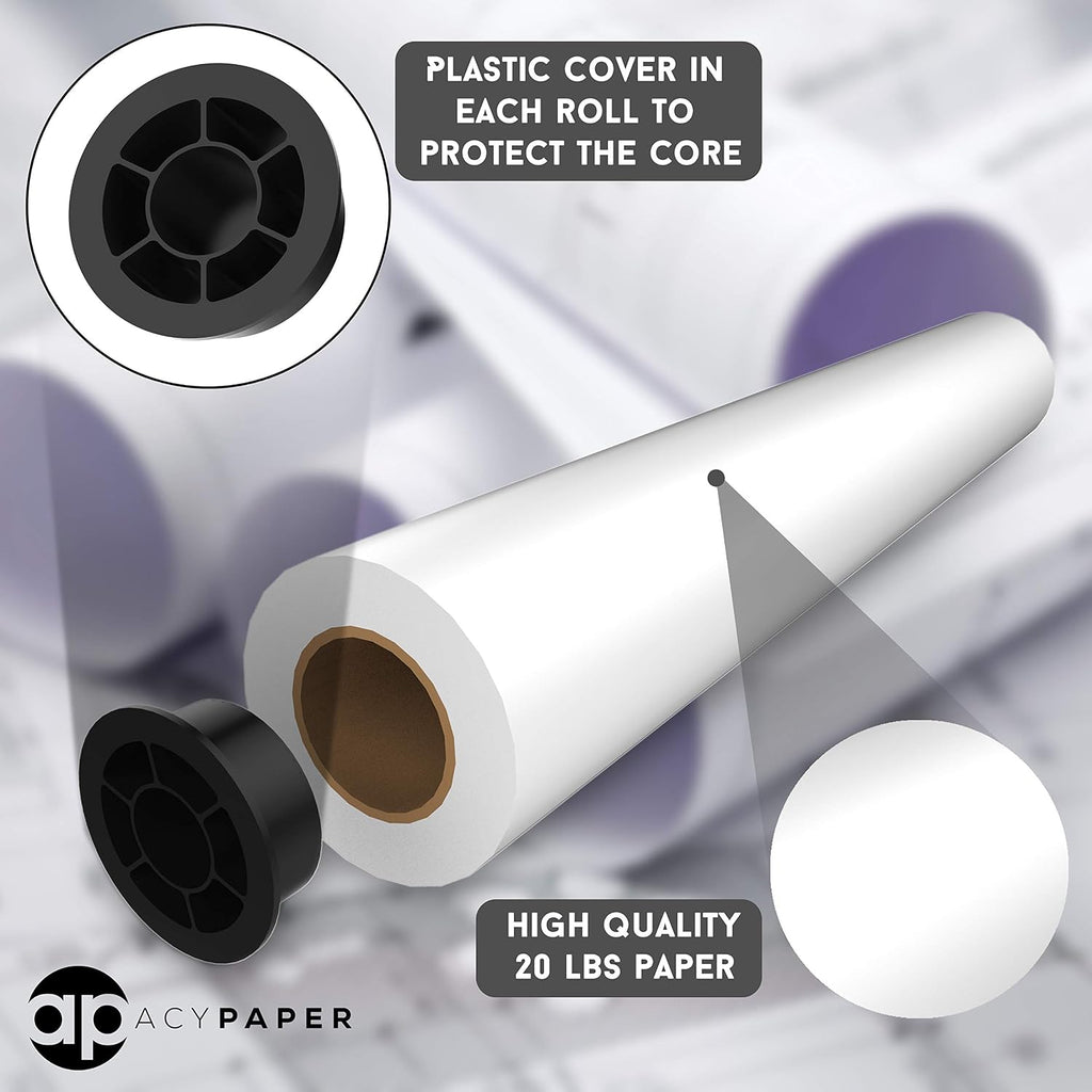 ACYPAPER 8 Rolls Value Pack. 24 x 150 Plotter Paper, 20 lb. Bond, CAD Paper Rolls for Wide Format Ink Jet Printers