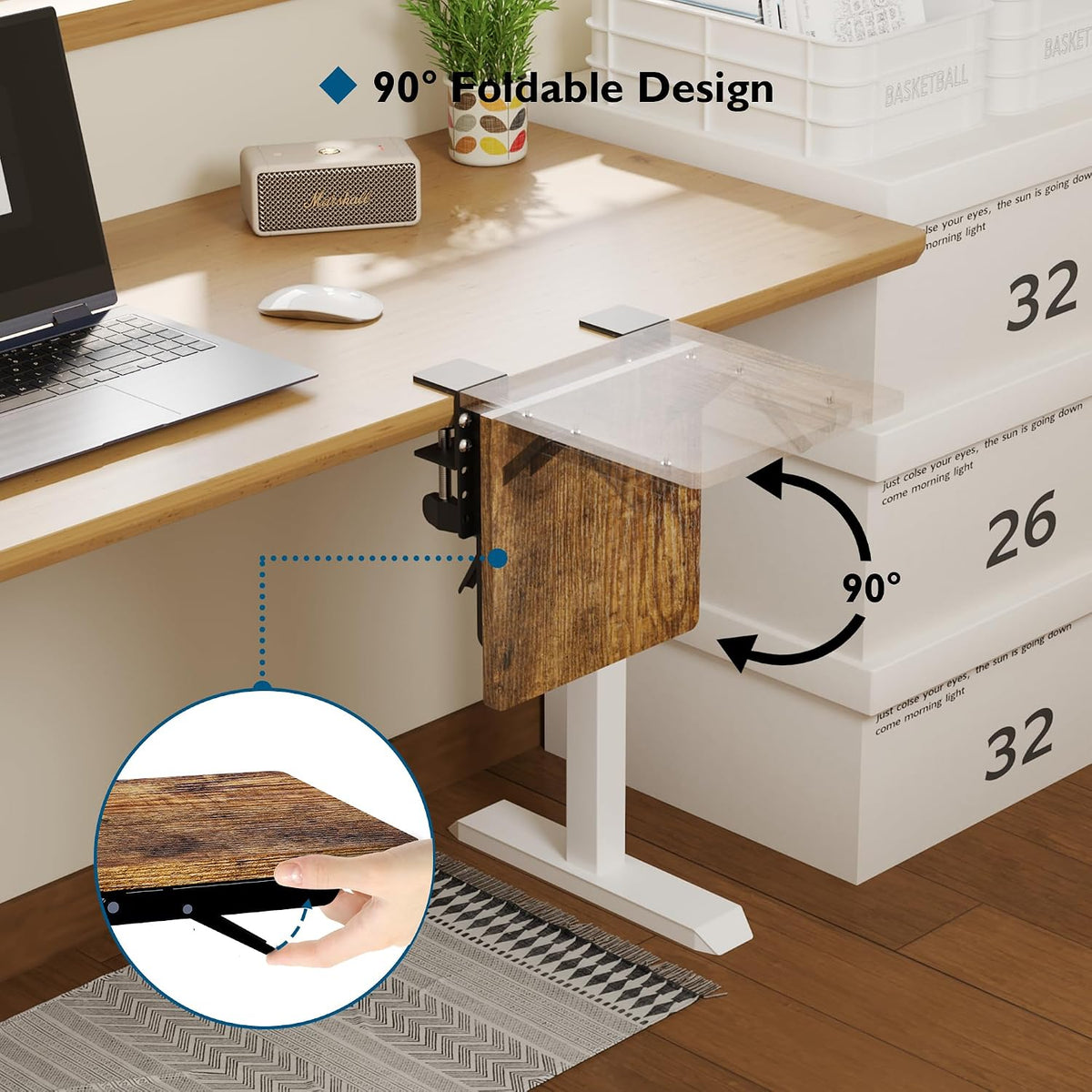 BONTEC Ergonomic Desk Extender Tray, 9.5"x9.1" Table Mount Arm Wris...