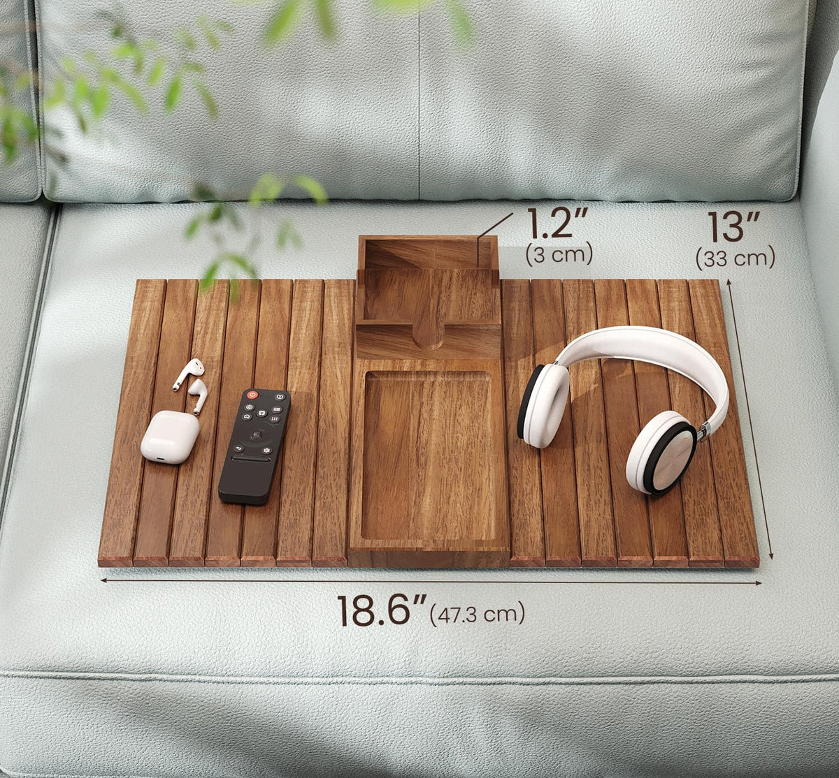 Fibogollo Acacia Wood Foldable Sofa Arm Tray with Square Cup Holder 2PC
