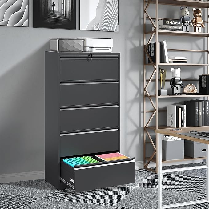 FLIXELIO 5 Drawer File Cabinets, Metal Office Storage Filing Cabinet - Image 2