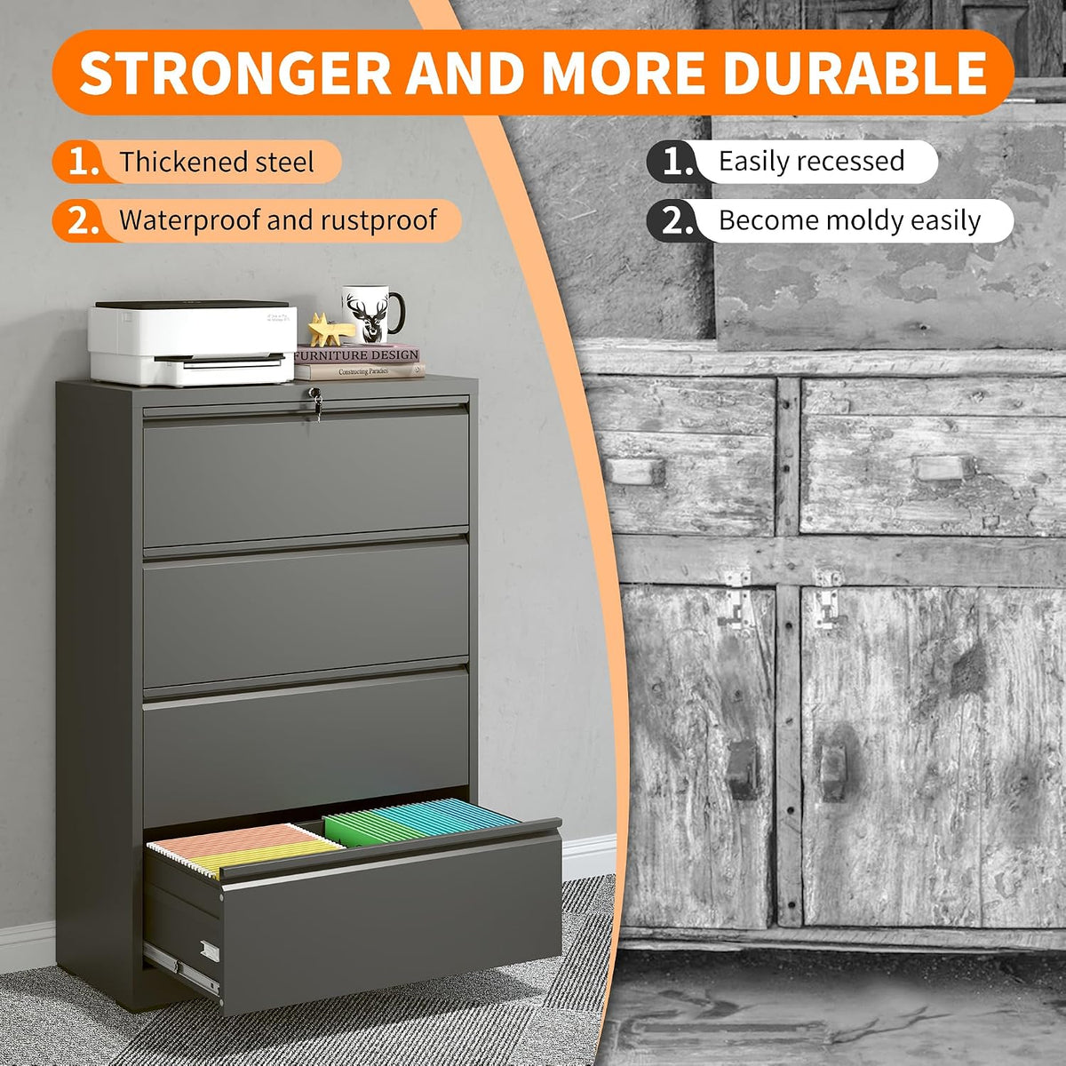 4 drawer lateral file cabinet with lock black, package contents