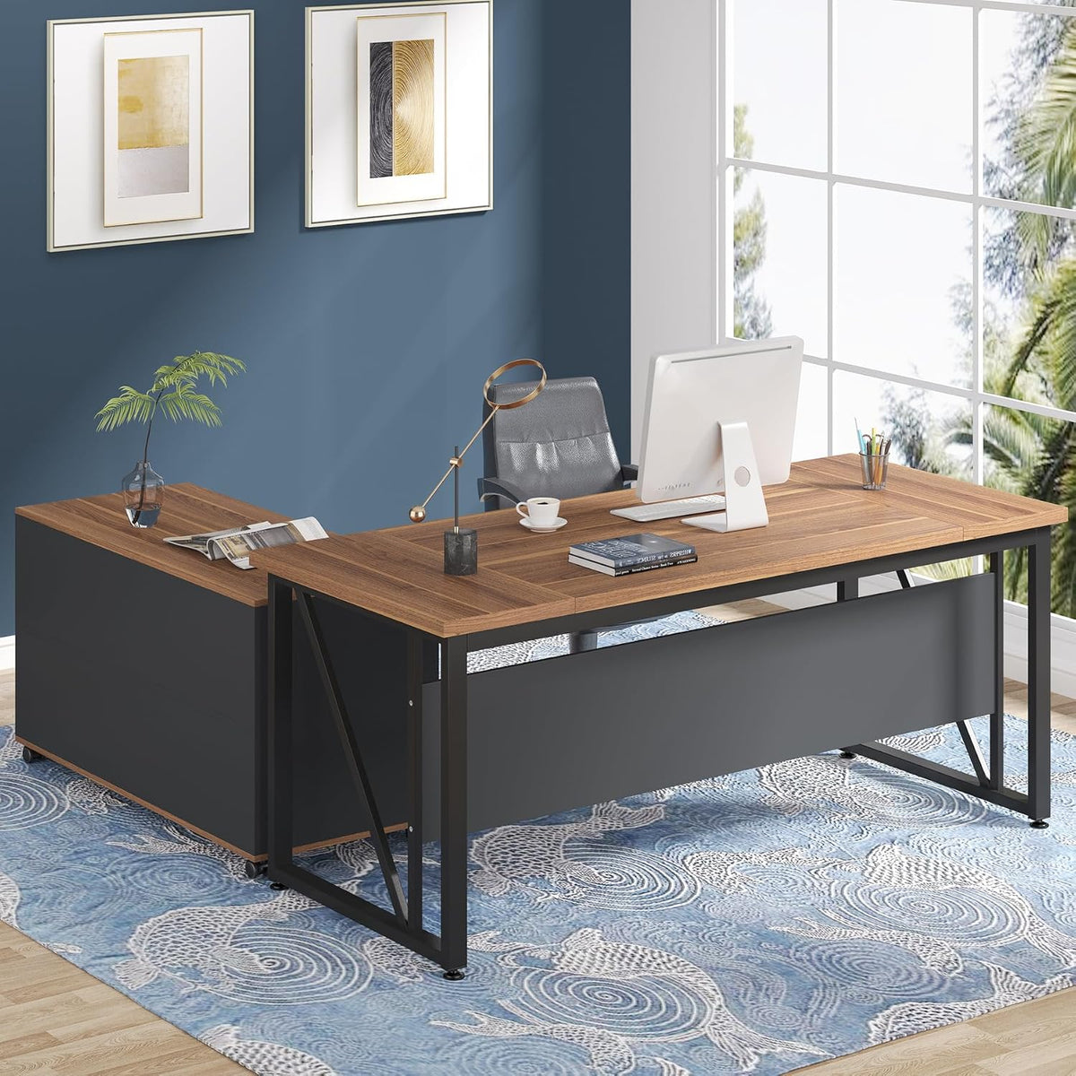 Tribesigns 63 inches Executive Desk and 47" lateral File Cabinet, L-Shap...