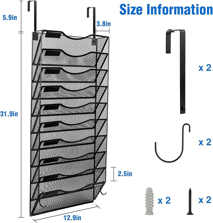 BOHDK Wall File Organizer, 10 Tire Hanging File Folder Mail Organizer, Vertical - Image 6