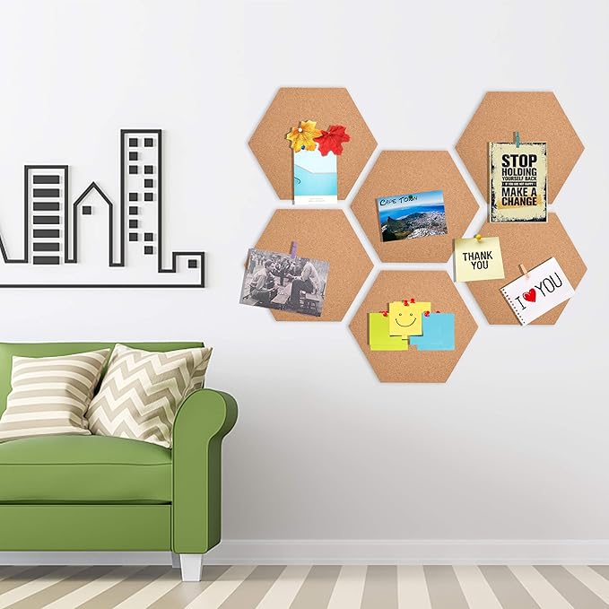 SUNGIFT Hexagon Cork Board Tiles Self Adhesive 6 Pack - Image 7