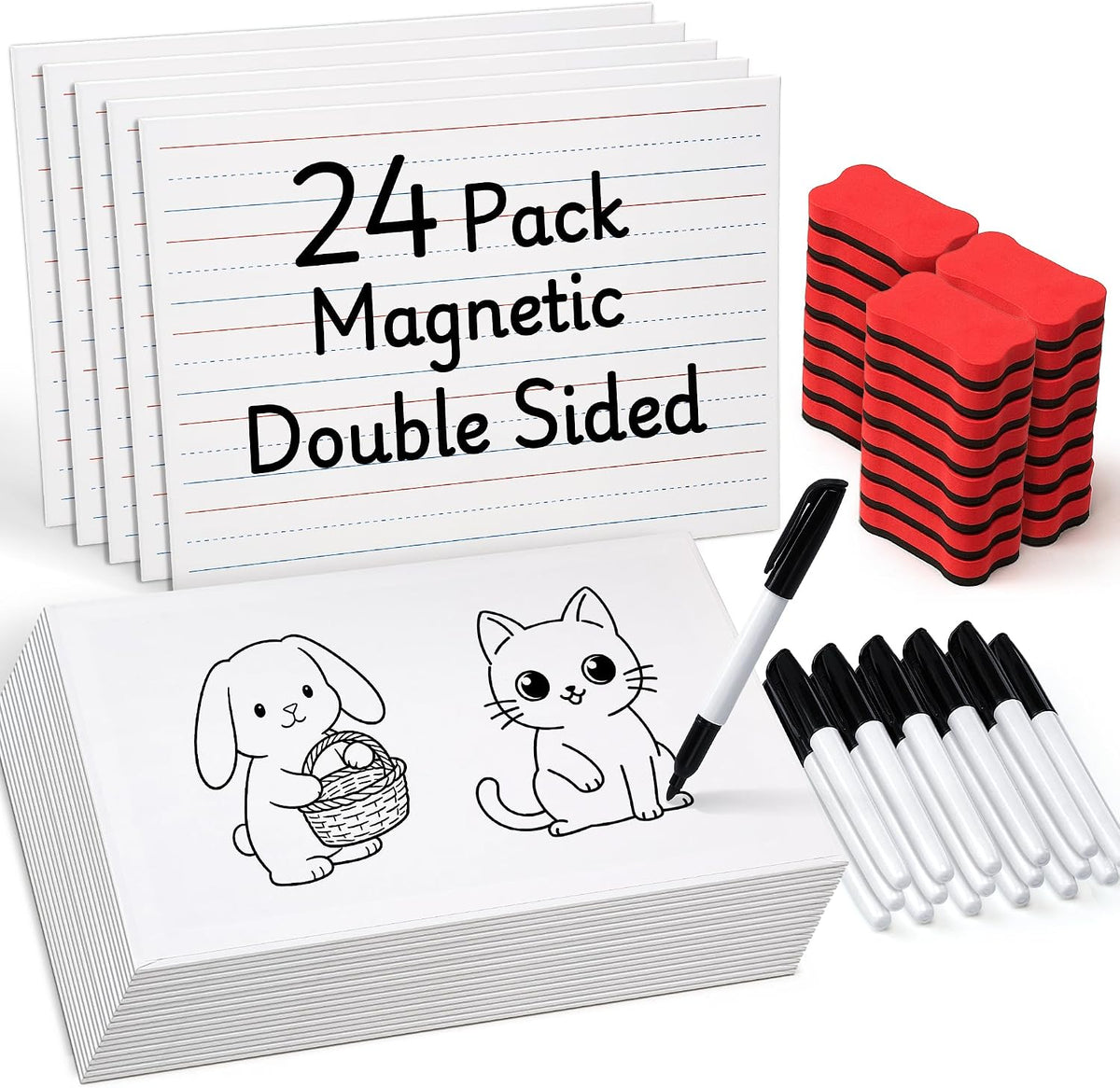 GAMENOTE 24 Pack Magnetic Dry Erase Lap Boards, Lined and Blank, 9 x 12 in