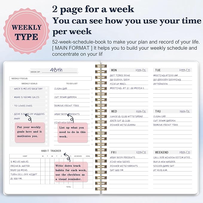 Undated Weekly Planner- Weekly Goals Notebook, A5 To Do List Planner, Habit - Image 4
