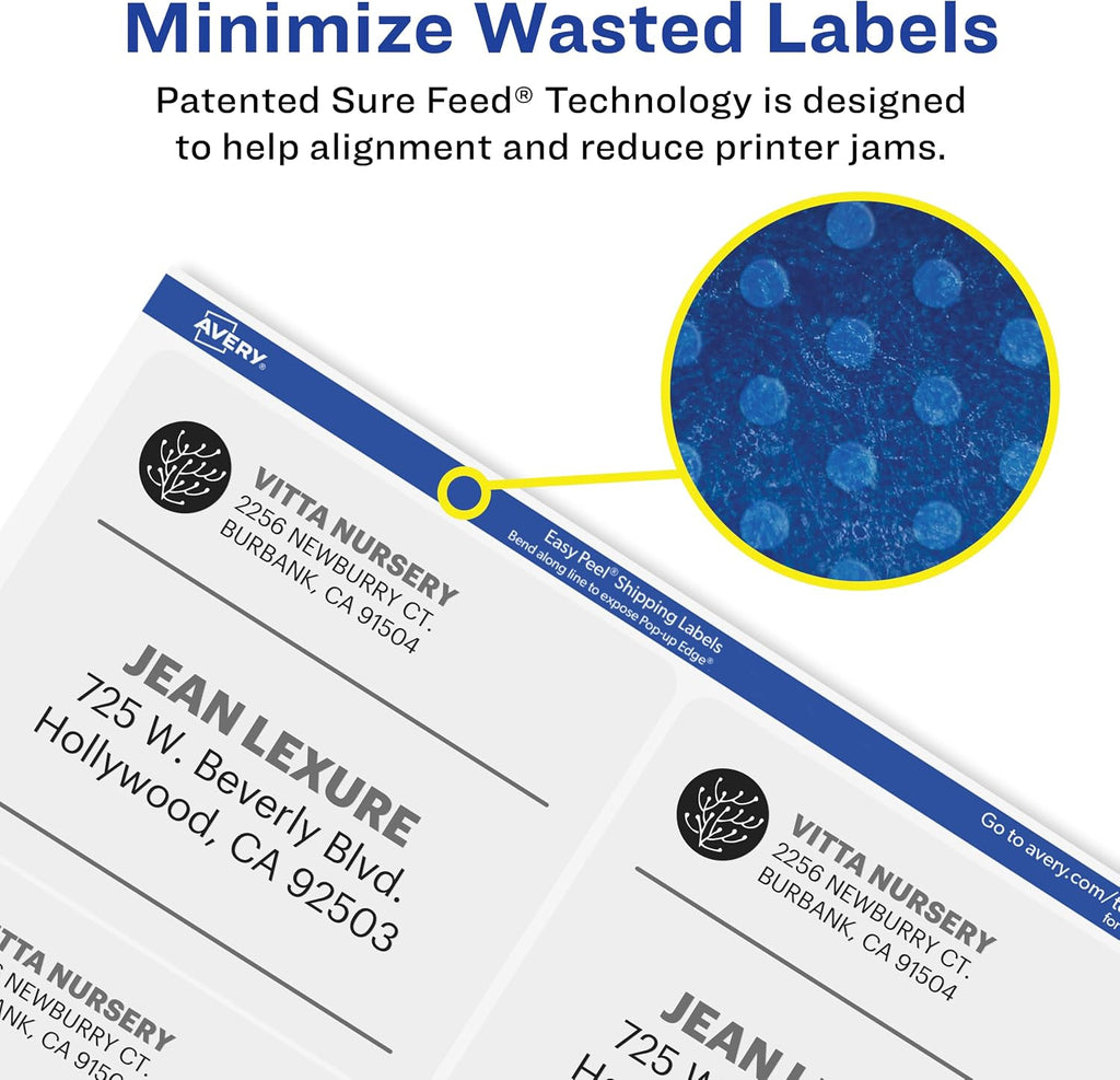 Avery Printable Shipping Labels with Sure Feed, 3-1/3" x 4", White, 600 Blank Mailing Labels for Laser Printers (5164)
