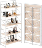 JSB Folding Bookshelf, Industrial Storage Shelves, No Assembly Vintage Wood by HomeFurniture