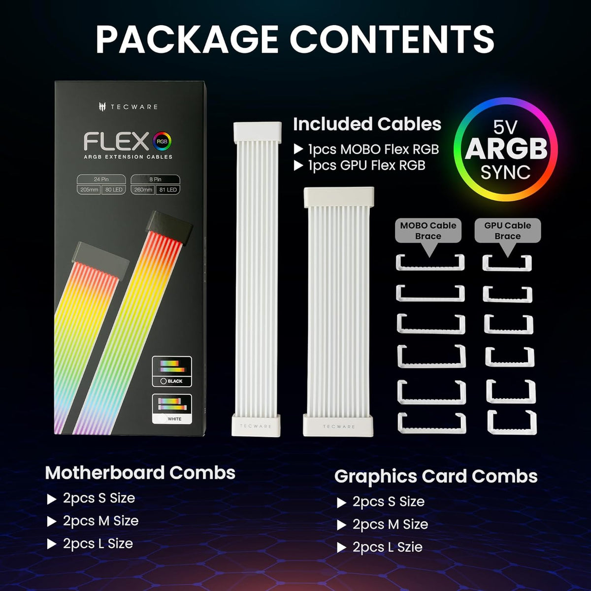 TECWARE Flex RGB Cable Cover Kit | Compatible with 24-Pin Motherboard and 8-P...