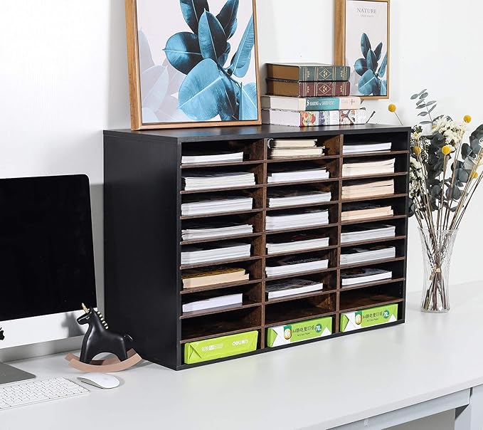TQVAI Wood Literature Organizer, 27 Slots Hold 13500 Sheets A4 Papers, Wooden - Image 2