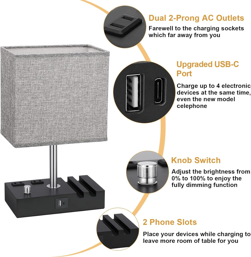 bedside table lamp for bedroom nightstand - stepless showing dimensions