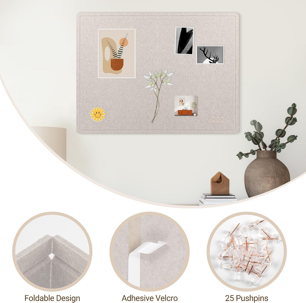 AKTOP Foldable Felt Bulletin Board for Wall, 48x36 inches, Latte