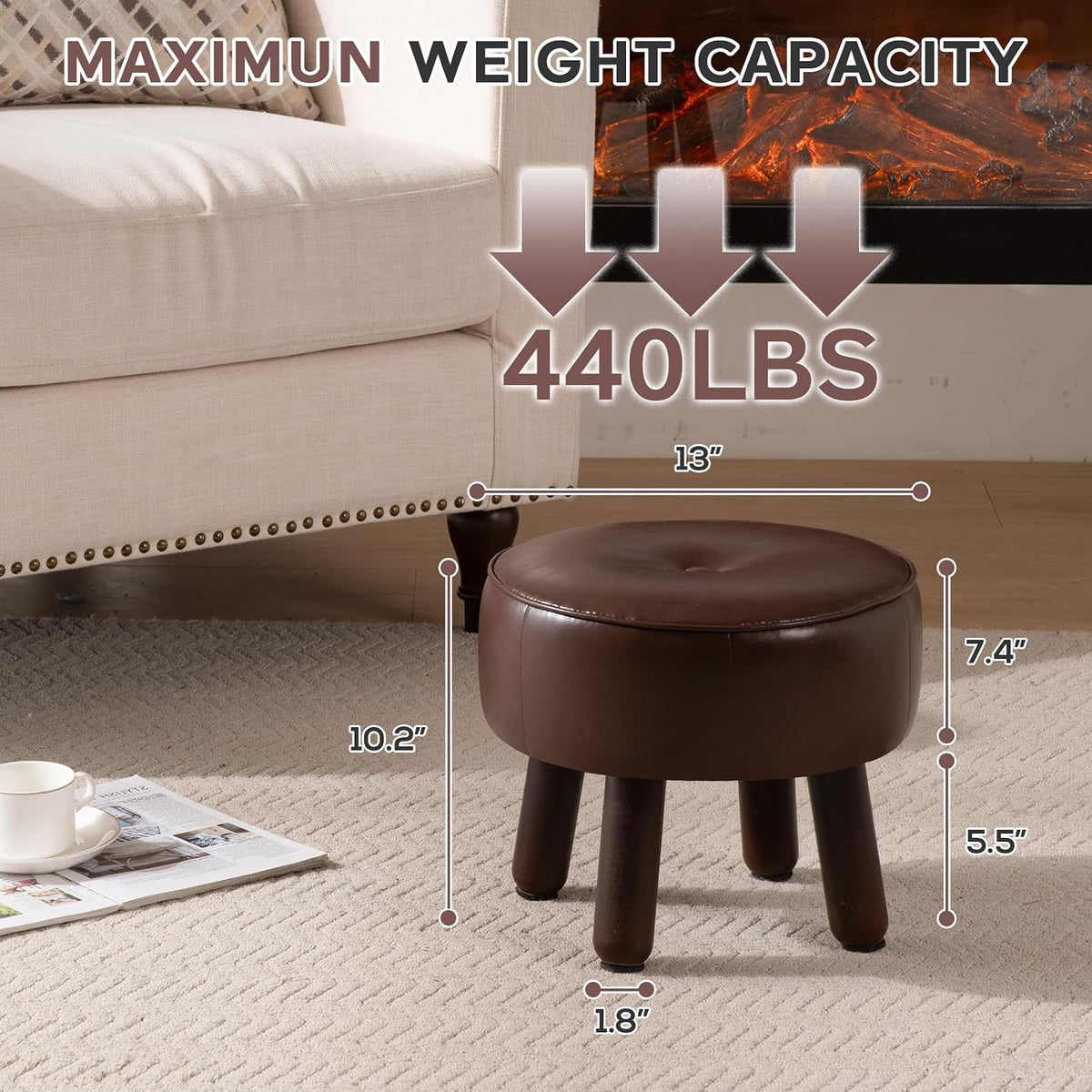Small Foot Stool Ottoman, Round Pouf Foot Rest, Footstool, Faux Leather