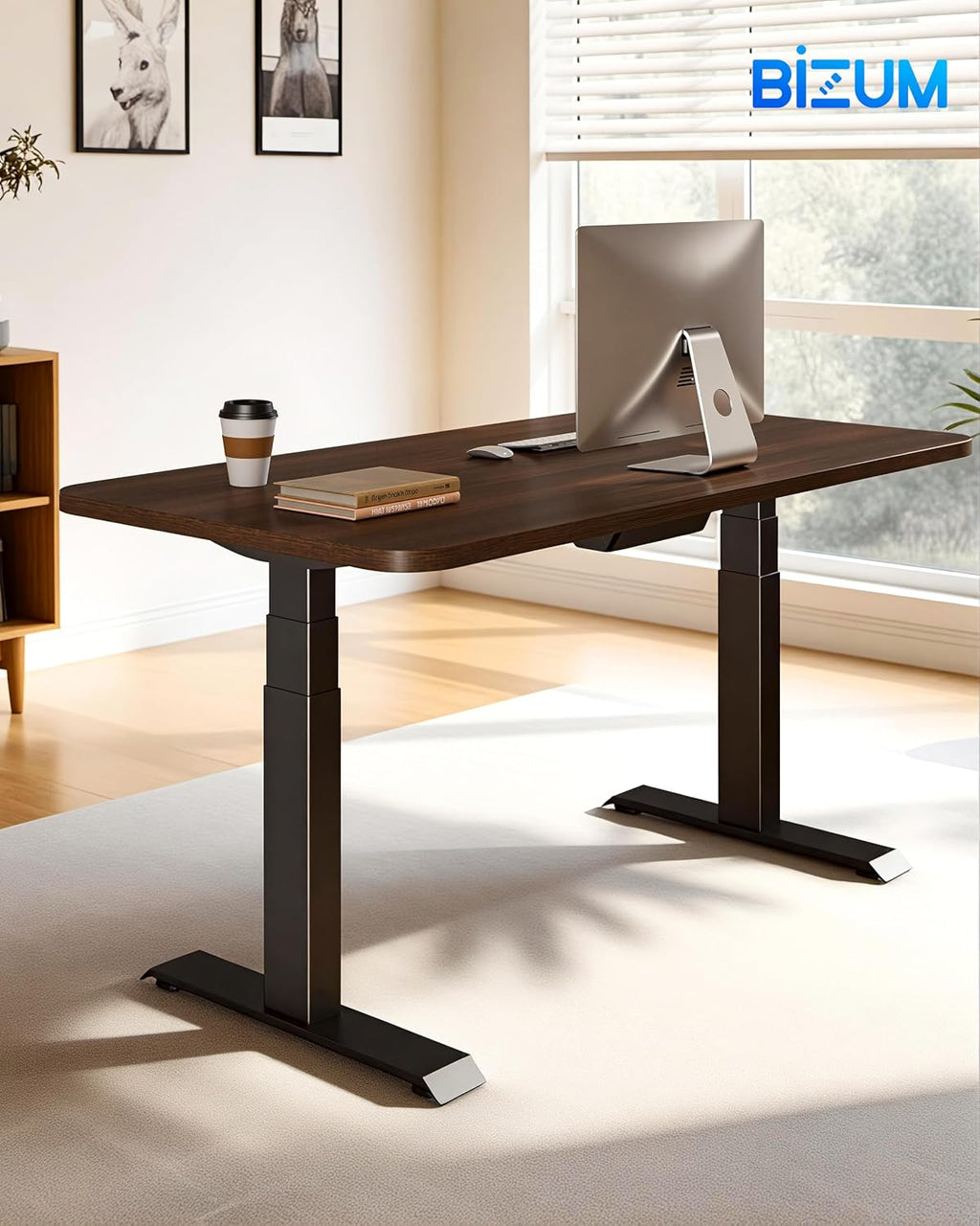 bizum dual motor 3-stage electric standing desk frame,3 shown in use