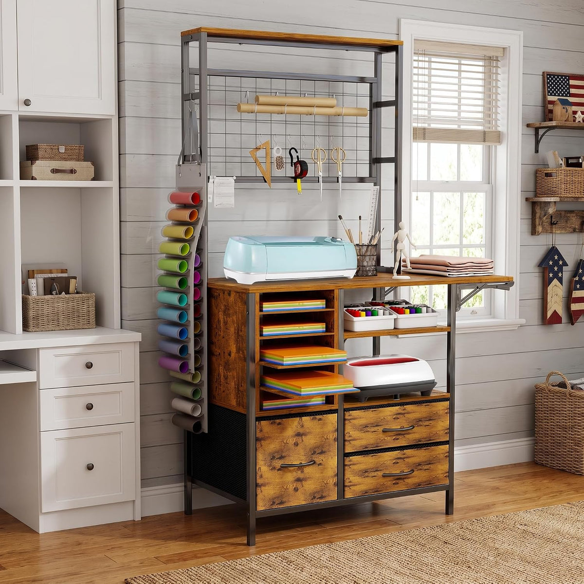 Craft Organizers and Storage Cabinet Brown Craft Table with Drawer