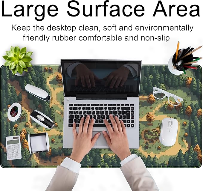 Cute Desk Pad Brown Green Forest Pixel Desk Mat Plant Mouse Pad XXL Large - Image 4