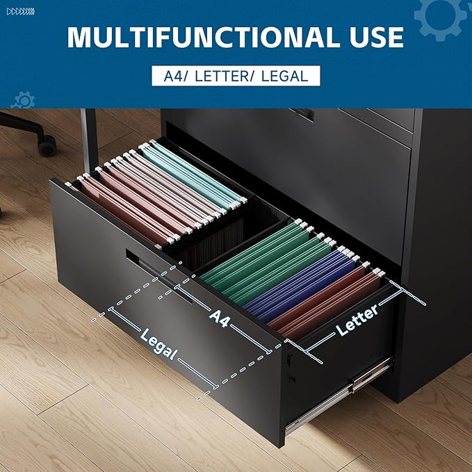 PEUKC 3-Drawer Metal File Cabinet, Lateral Vertical Filing Cabinets - Image 4