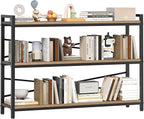 3 Tier Bookcase 47.24" Width, Long Industrial Book Shelf, Vintage Wooden Large by Homeiju