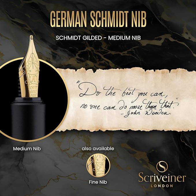 Scriveiner Luxury EDC Fountain Pen, Stunning Luxury Black Pocket Pen, Real Gold - Image 6