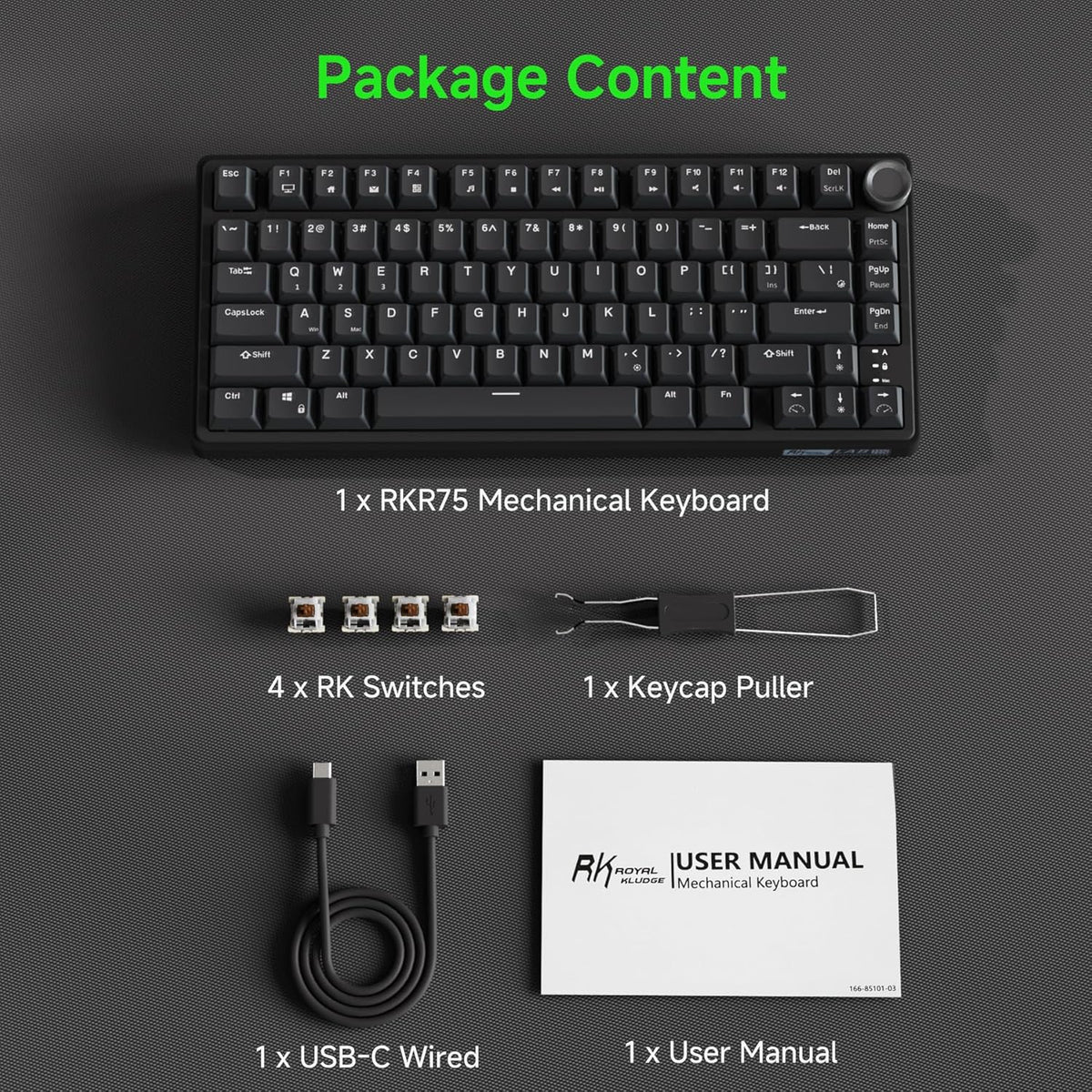 RK ROYAL KLUDGE R75 Wired Mechanical Gaming Keyboard, 75% Hot-Swap Mechanical...