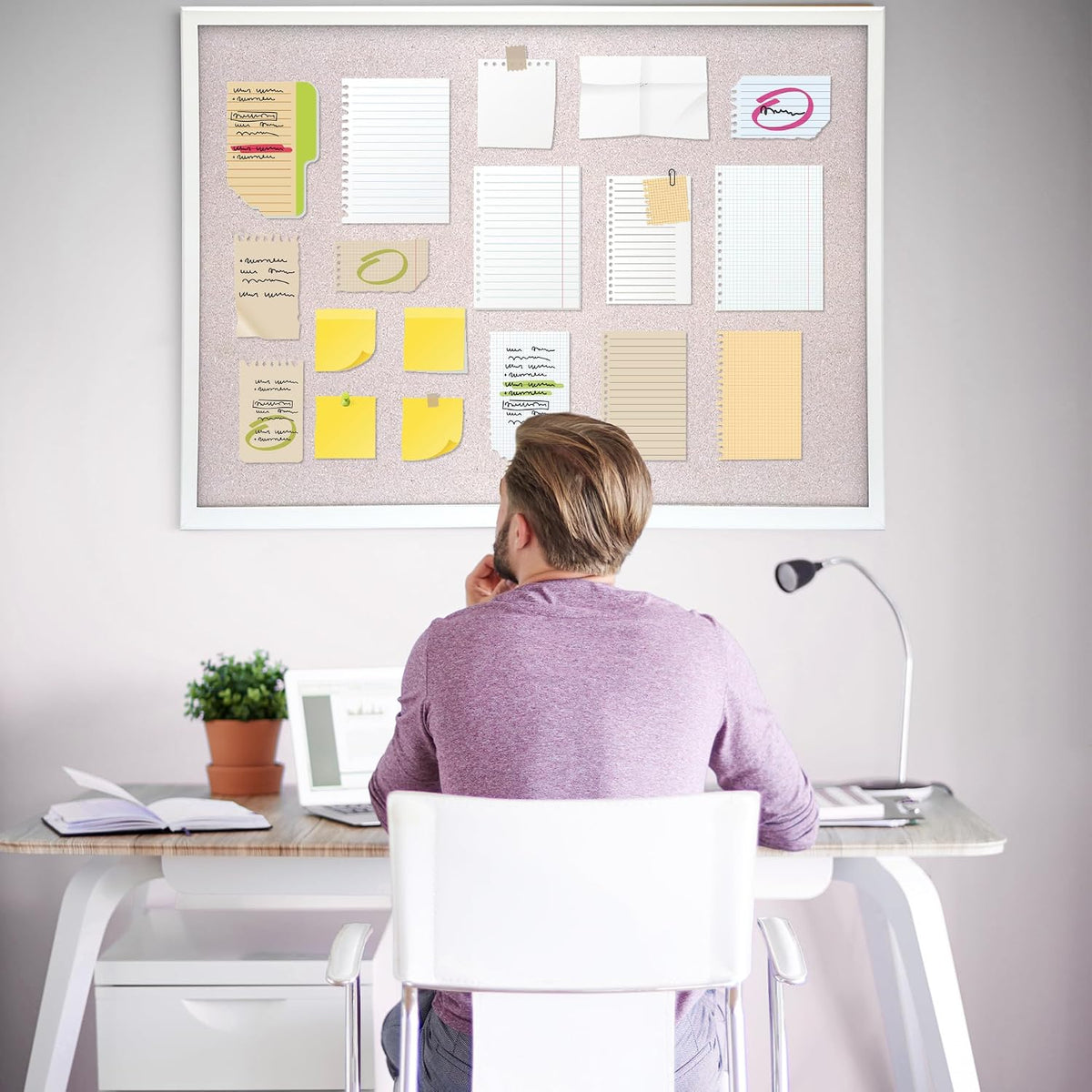 ORIENTOOLS 30x40 White Cork Board, Wooden Frame, Hanging Pin for Office