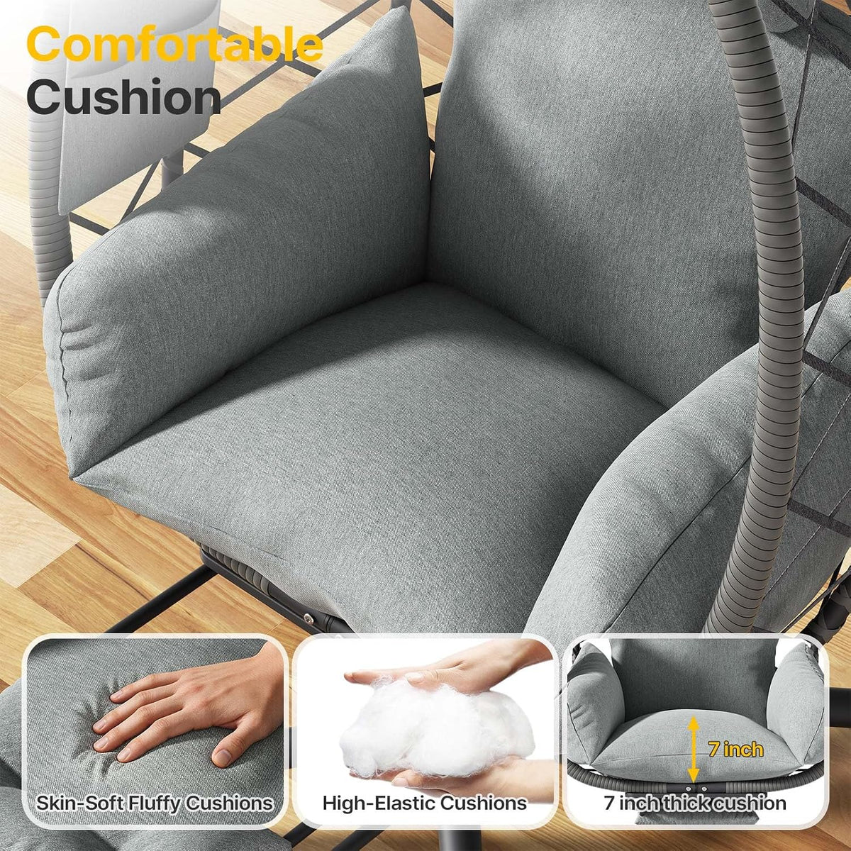 Suteck Hanging Egg Chair with Adjustable Footrest & Stand, Grey