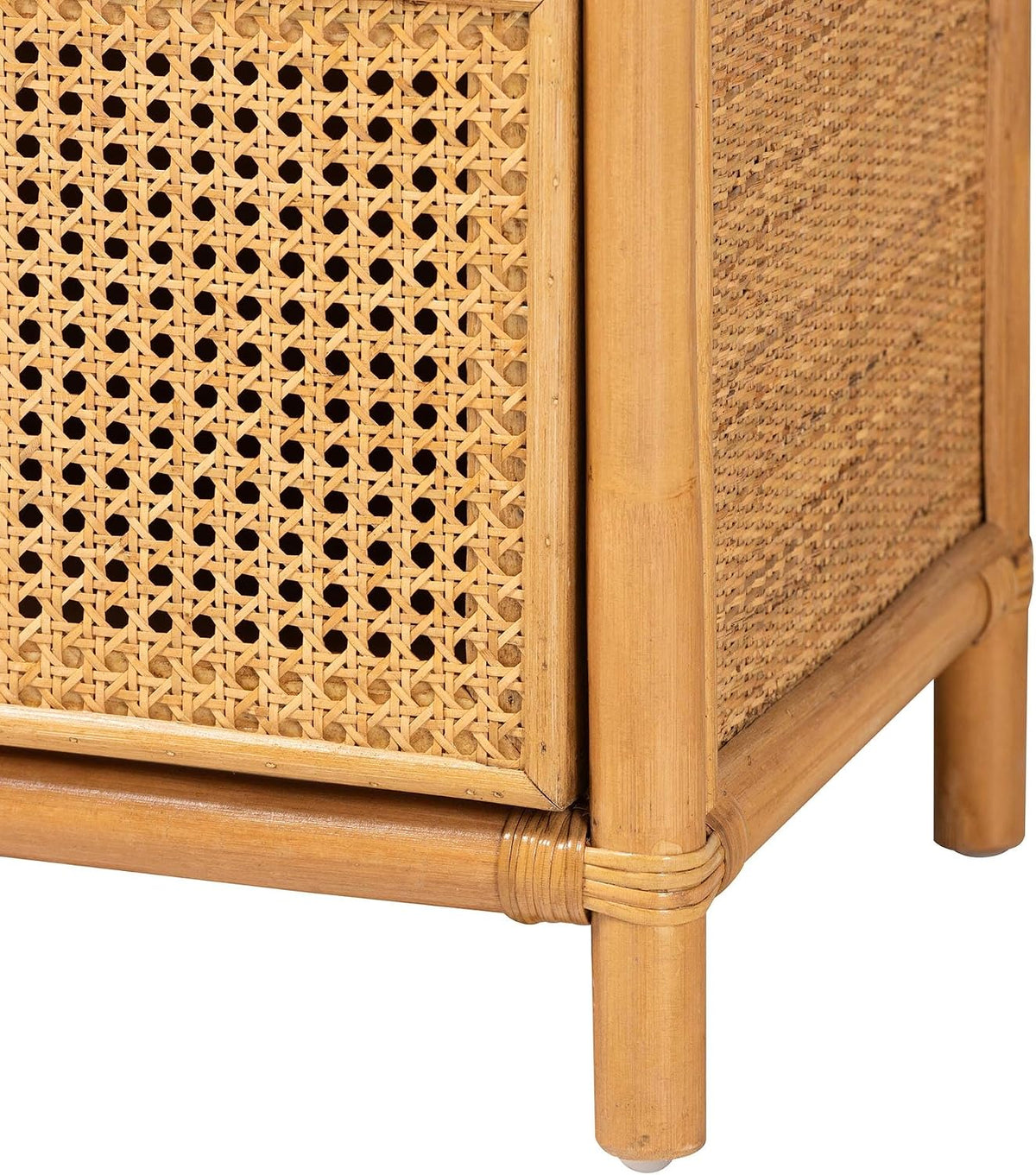 Bali & pari Curacao Modern Bohemian Light Honey Rattan 2-Drawer Bookcase