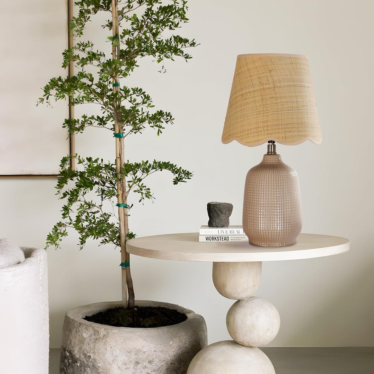 Pia Ricco 19" Modern Ceramic Table Lamp for Living Room Gray Camel Base ...