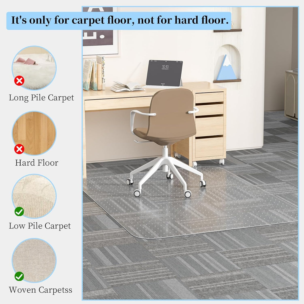 Tonaus Office Chair Mat for Carpet 60"x48" for Low Pile Carpets, Re...