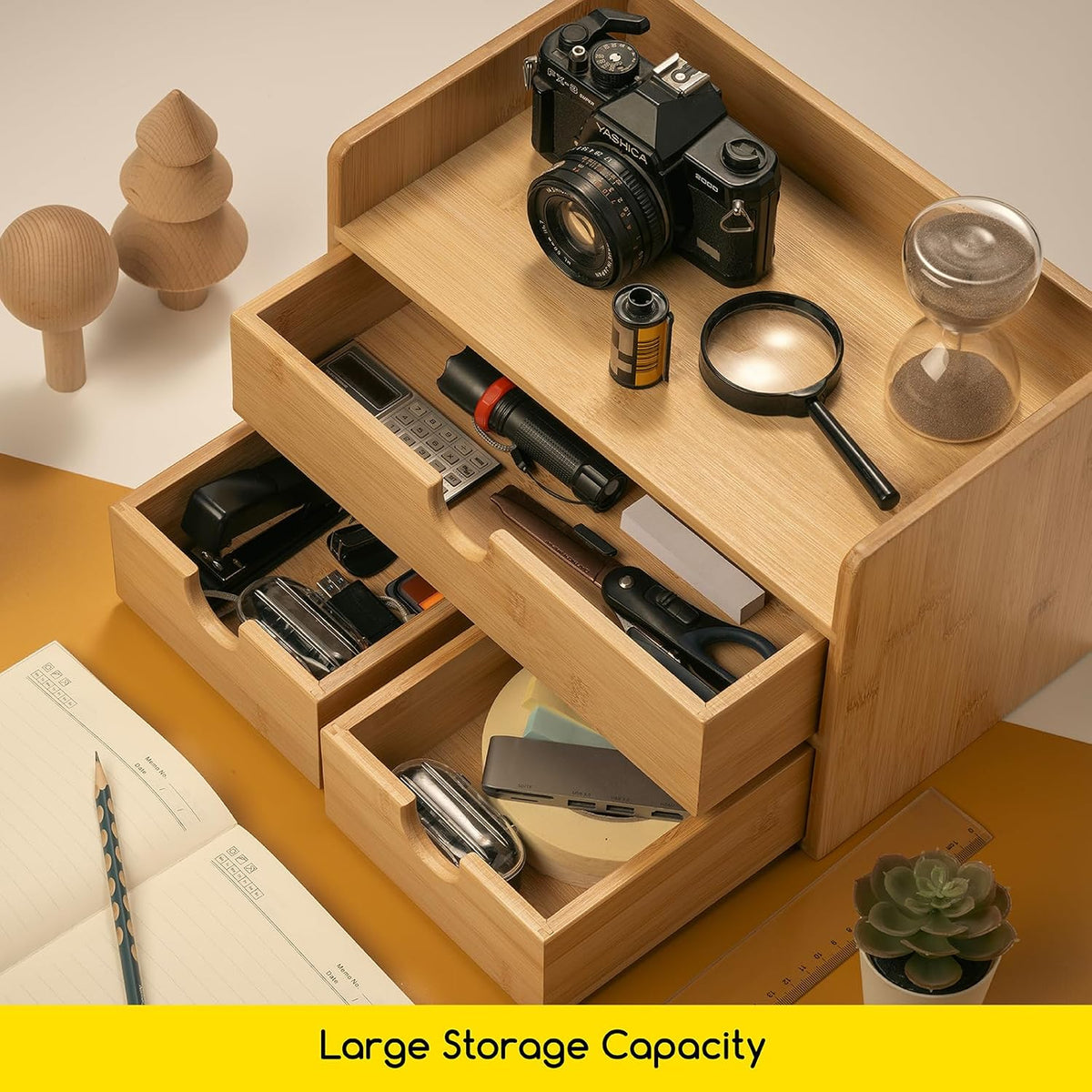 meeden bamboo desk organizer with drawers: storage container, package contents