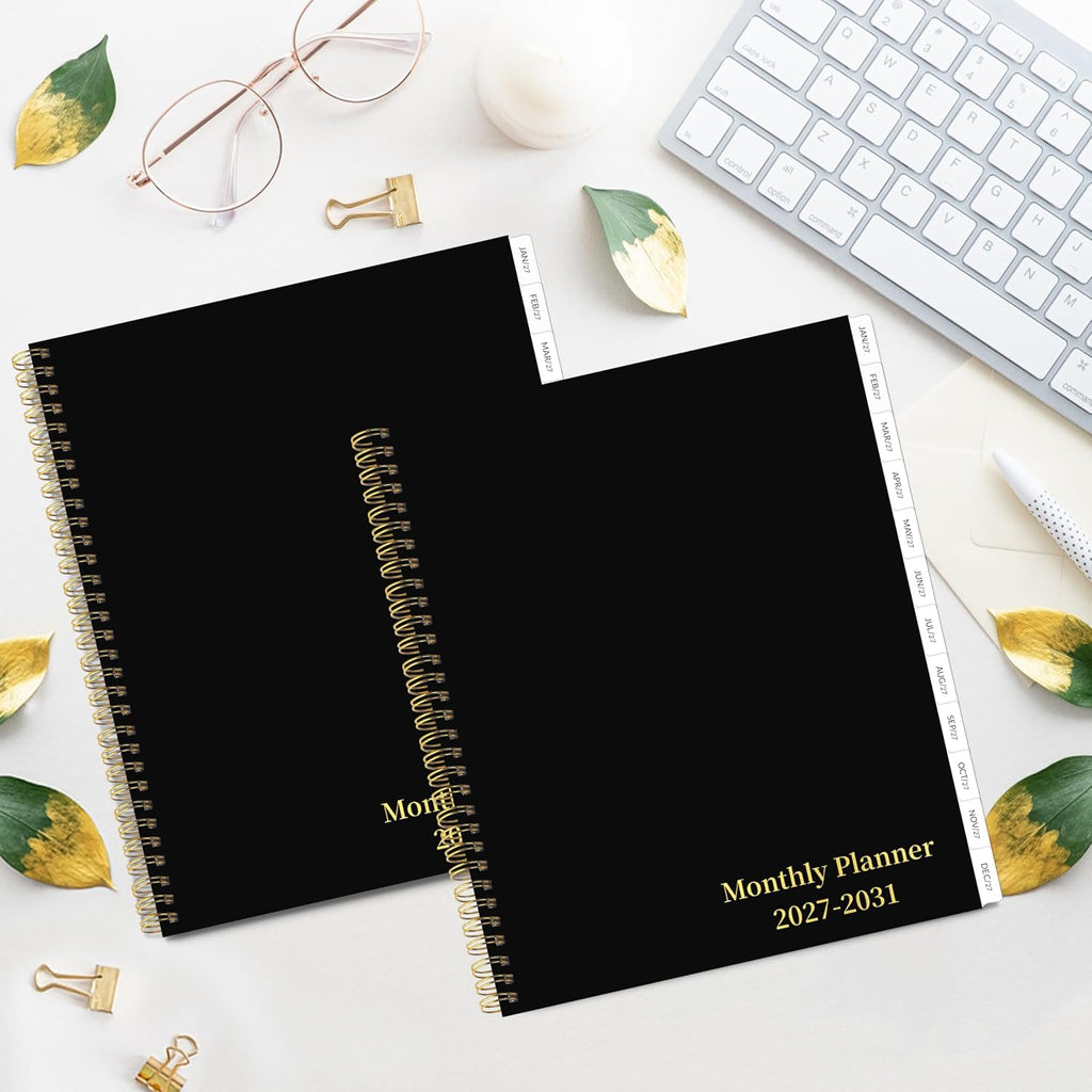 2027-2031 Monthly Planner, 5 Year Monthly Planner/Calendar 20276-2031, 60-Month Jan 2027 – Dec 2031, 9" x 11", Tabs, Double-Side Pocket, Holidays, Thick Paper, Polypropylene Cover - Black