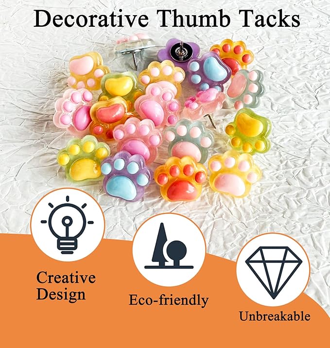 30 pcs Cat Paw Push Pins, Cute Animal Decorative Thumbtacks, Cartoon Drawing - Image 6