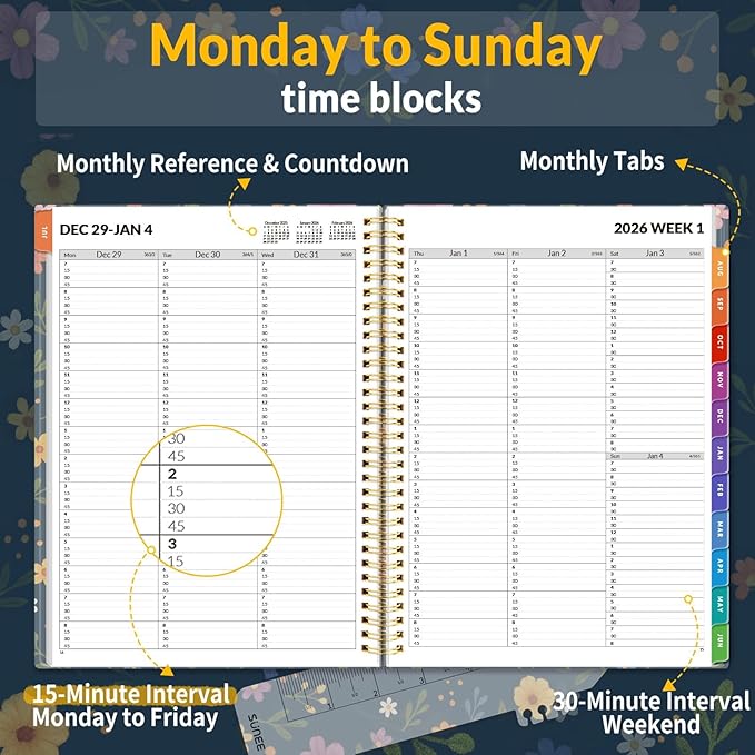 SUNEE 2026 Appointment Book, Quarter-Hourly, Weekly & Monthly - Image 2