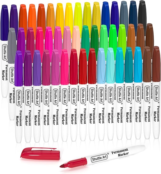 Shuttle Art 48 Colors Permanent Markers, Fine Point, Works on Plastic, Metal by ShuttleArt