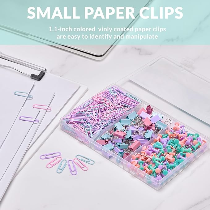 LincOficey 350pcs Paper Clips Binder Clips and Push Pins Set, Small Clips - Image 4