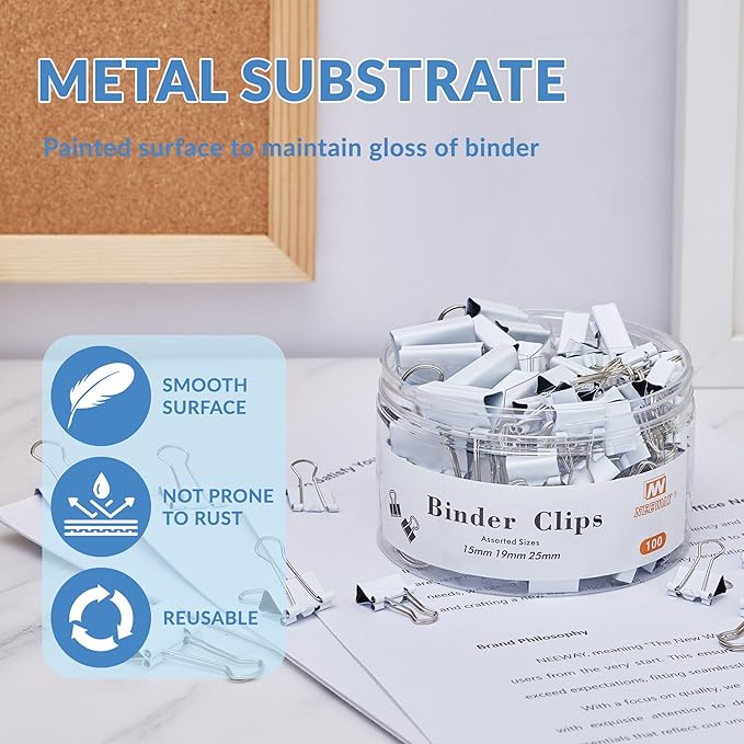 NEEWAY 100 Count Binder Clips Assorted Sizes, Paper Binder Clips, Metal Paper - Image 5