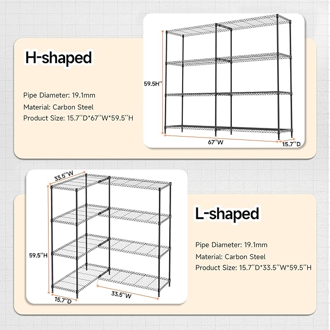 M MZG 4 Tiers Storage Shelves Load 1200LBS, Metal Shelving Wire Metal Shelving - Image 3