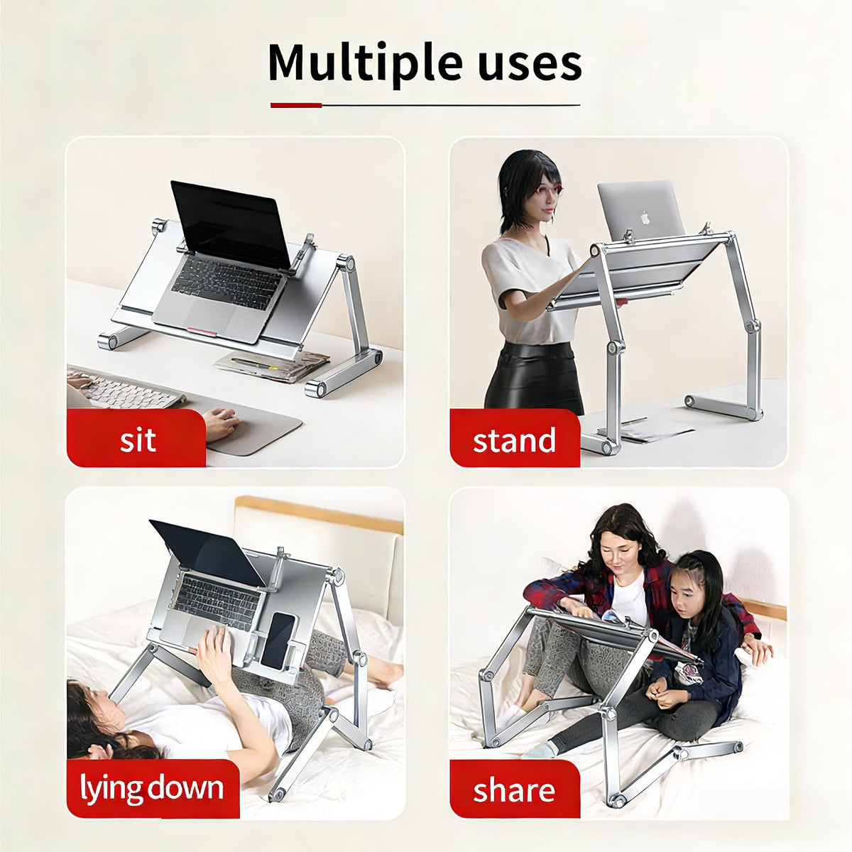 Large Bed Desk for Laptop - Adjustable Height, Foldable Computer Desk | Lying...