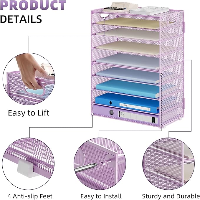 Marbrasse Paper Organizer Letter Tray, 9 Tier Mesh File Organizer - Image 3