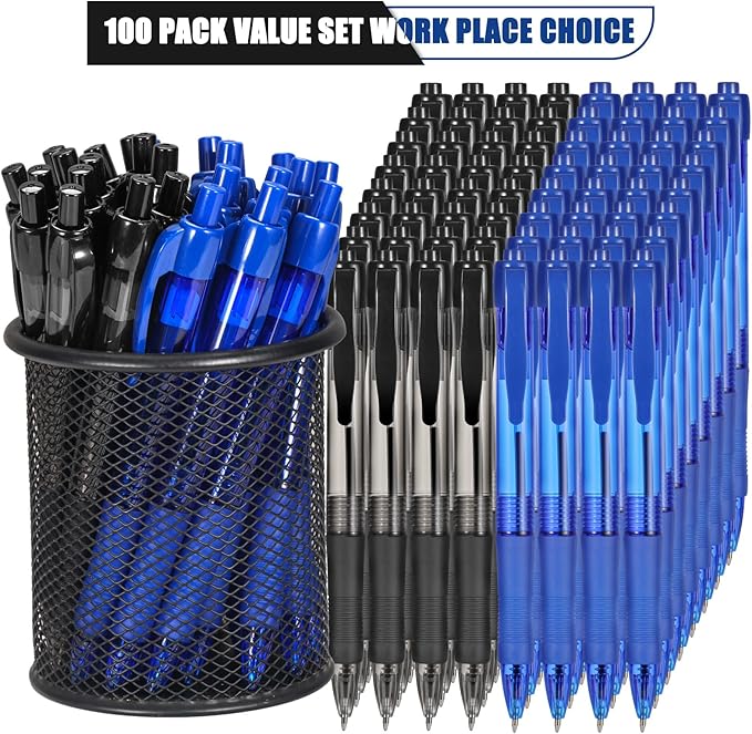 deegtran Pens Bulk, 100 Pack No Bleed Black & Blue Ink Click Pens - Image 2