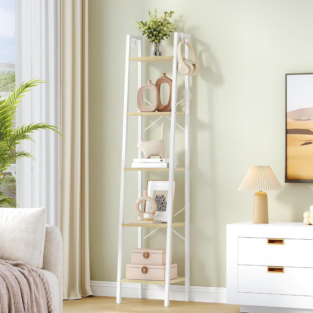 Hzuaneri Ladder Shelf, Bookshelf Bookcase, Freestanding Corner Storage Shelve