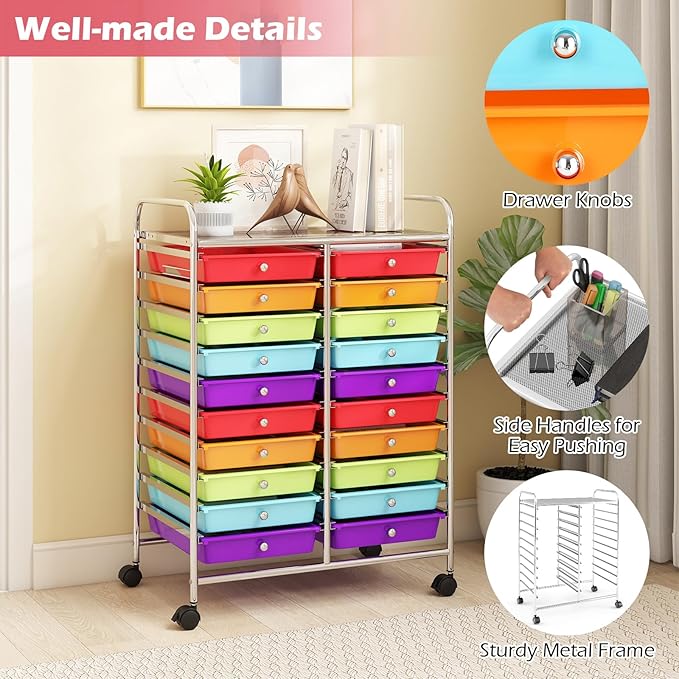 Happygrill 20-Drawer Organizer Cart Tools, Mobile Utility Storage Cart - Image 4