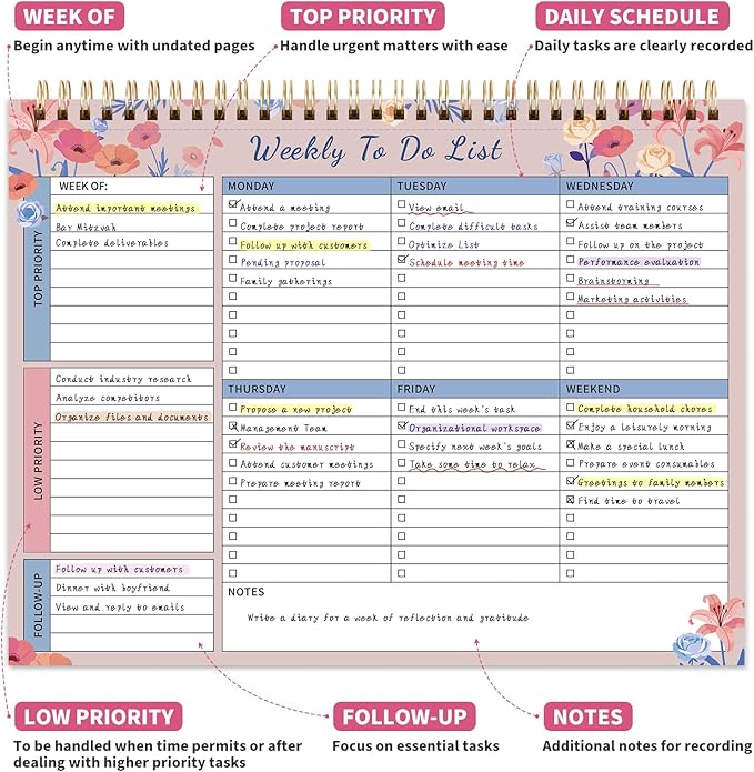 104 Pgs Weekly To Do List Notepad, 52 Duplex-Printed Undated Sheets 100 - Image 2