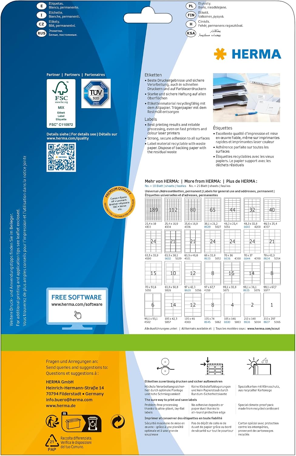 HERMA Self Adhesive Multi-Purpose Labels, 32 Labels Per A4 Sheet, 800 Labels for Laser and Inkjet Printers, Small, 48.3 x 33.8 mm (4200), White