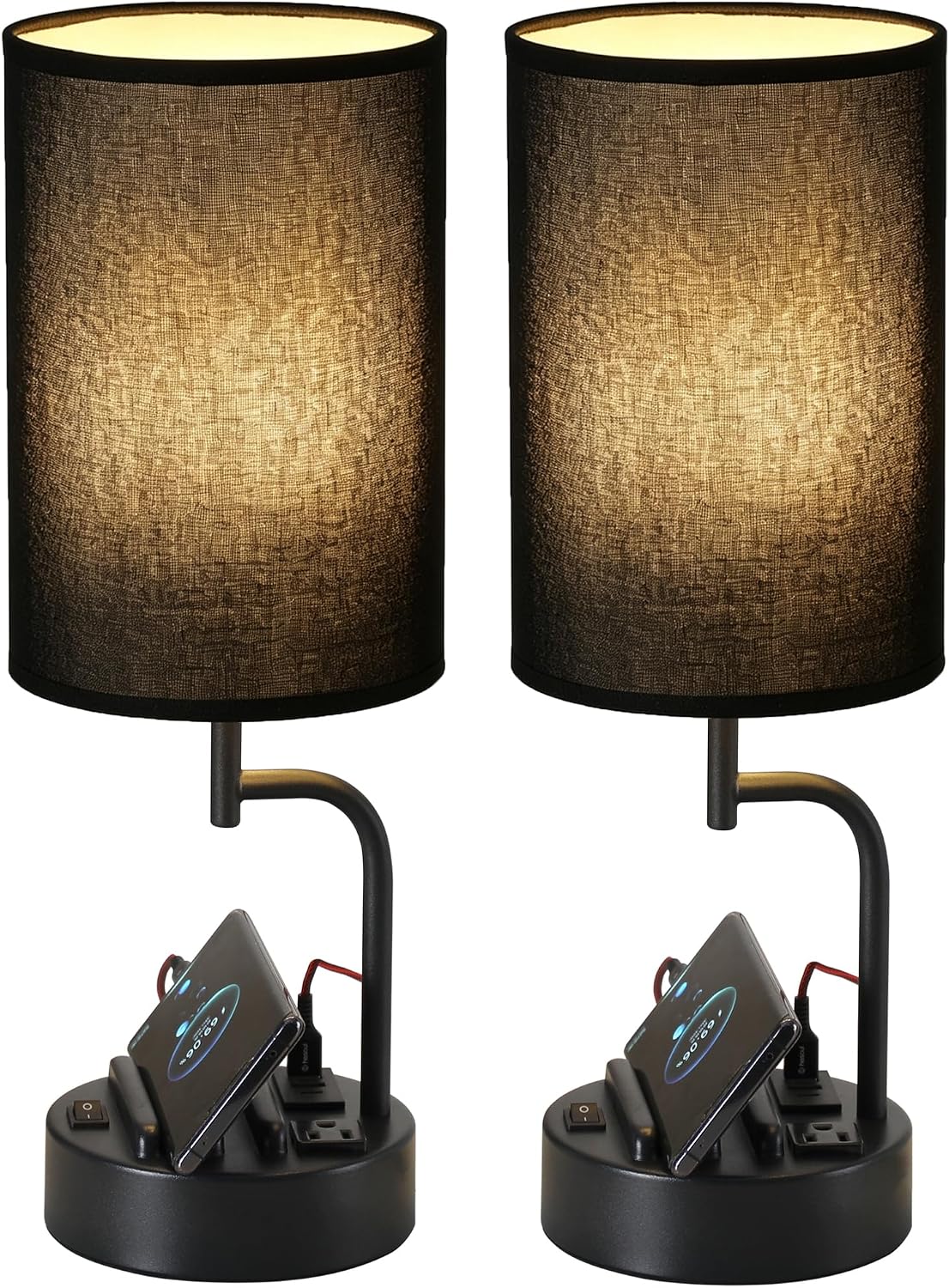 Dreamholder Table Lamp with 3 USB Charging Ports, Modern Desk Lamp with AC Ou...